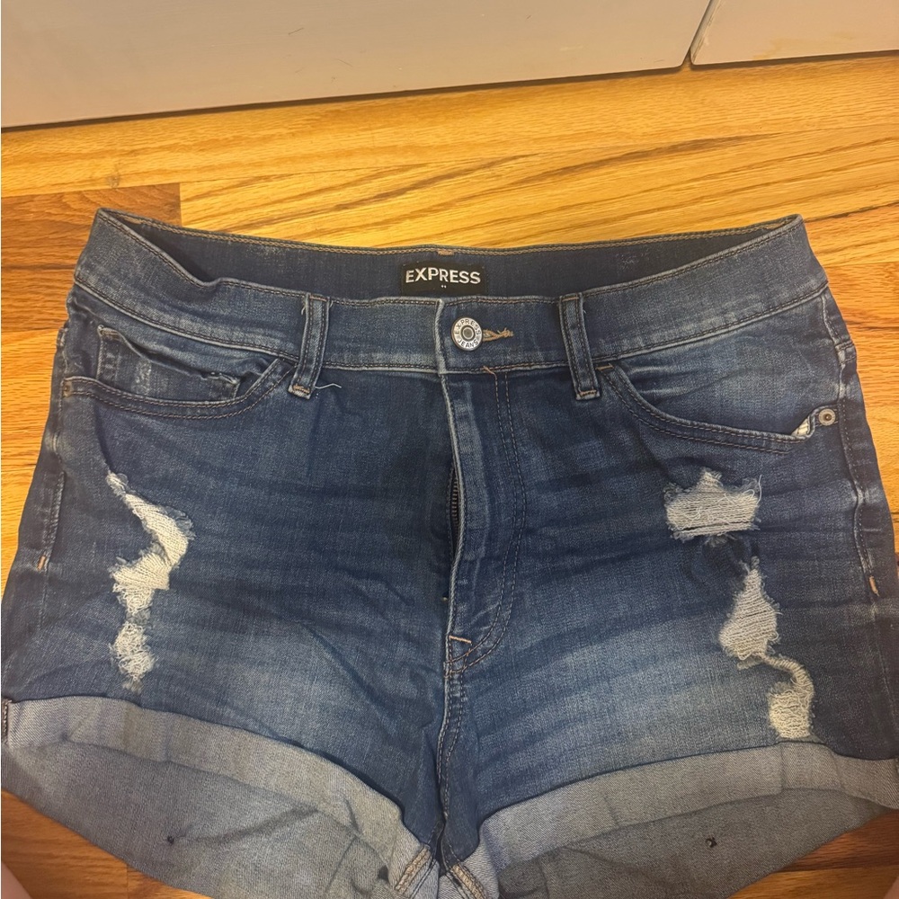 Express Blue Jean Shorts with Distressed Design
